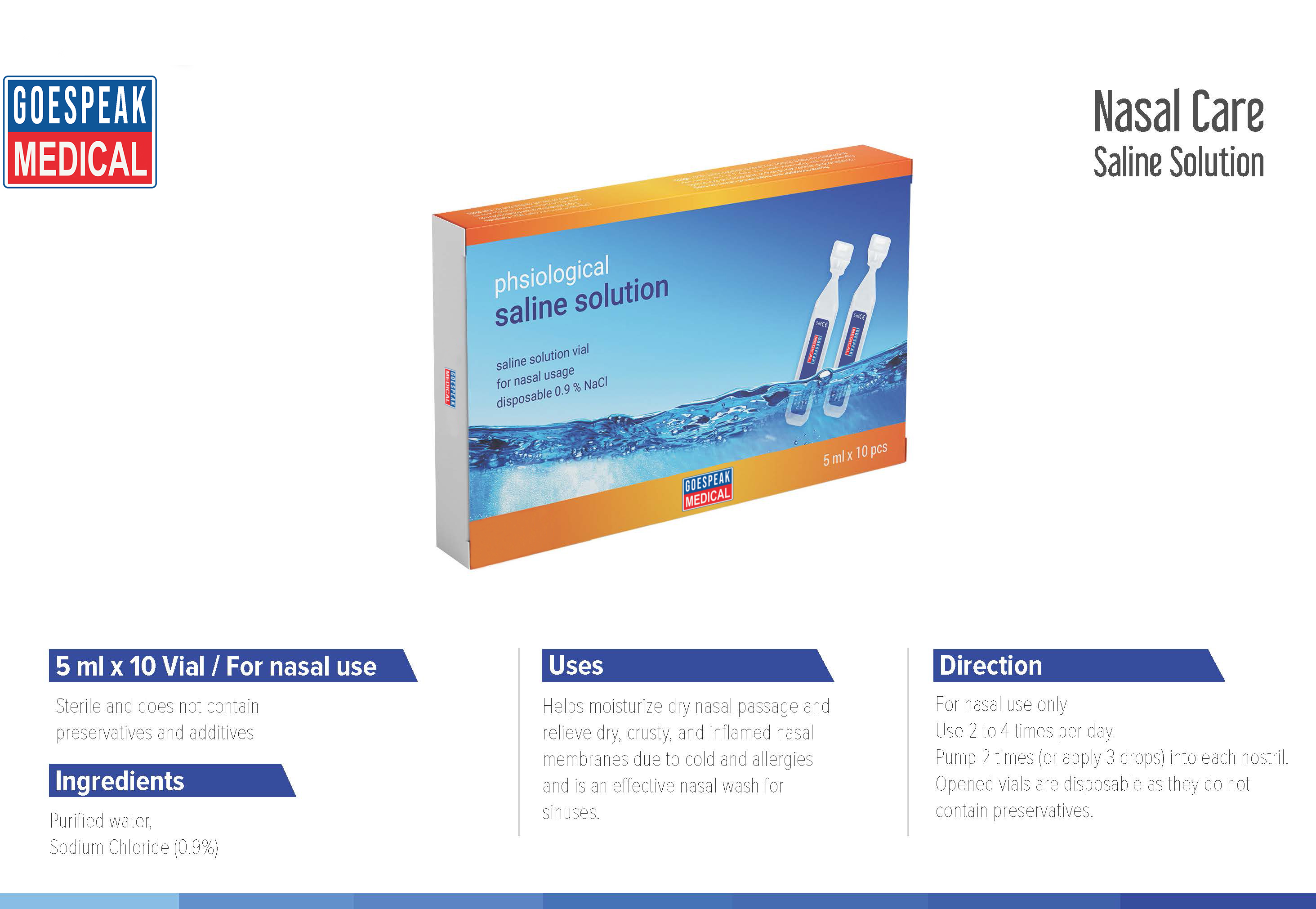 NASAL CARE SALINE SOLUTION 5ML*10 VIAL/FOR NASAL USE